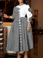 Stunning Elegant Checkered Patchwork Dress for Women – Autumn 2025 A-Line Mid-Length Dress - Image 3
