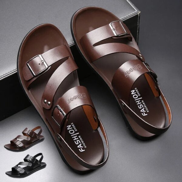 Simple Men's Sandals Solid Color PU Leather Men's Summer Shoes Casual Comfortable Open Toe Sandals Soft Beach Shoes Men's Sandal - AliExpress 322